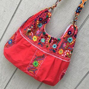 Handmade Floral Embroidered Mexican Satchel Morral Bag - Bolsa Bordada Mexicana